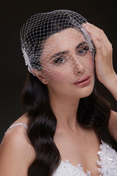 Hayalperest boncuk Vintage Lattice Tulle Bridal Veil Crown - White Delicacy