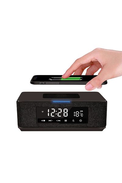 Platinet Platinet 44799 speaker, 10W, Bluetooth v4.2, Qi charging, Clock, USB, microSD, FM, 3600 mAh battery, black
