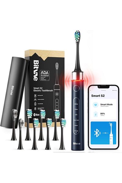 Bitvae Bluetooth Electric Toothbrush with Pressure Sensor, ADA Accepted, Ultrasonic 8 Brush Heads, 5