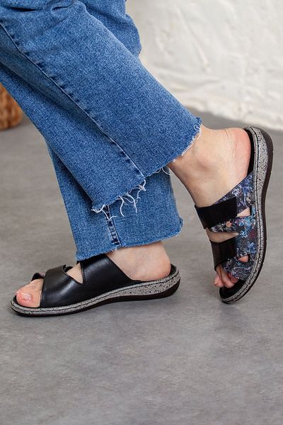 DERİMİSS Women's Genuine Leather Floral Patterned Orthopedic Flat Slippers