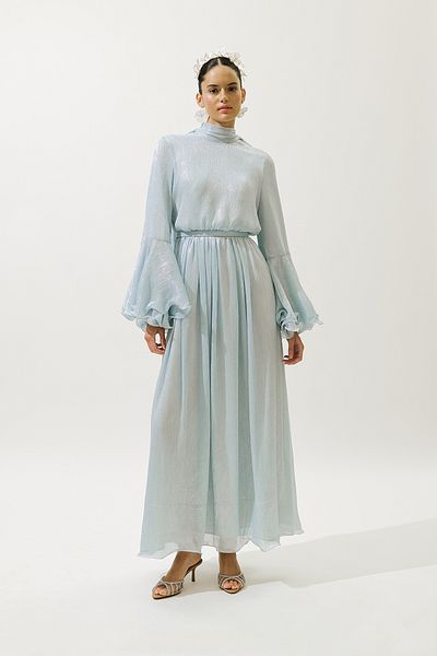 Manuka Wide Sleeve Fluffy Dress Blue