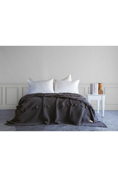 Dantela Plume Pompom Bedspread - Anthracite