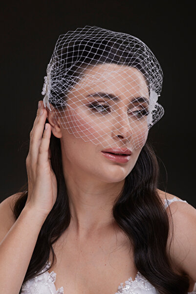 Hayalperest boncuk Retro Lattice Tulle Bridal Veil Crown - White Elegance