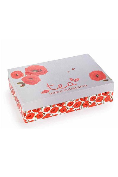 Decorer Tea Box with 6 Compartments Wooden Decor Poppies 24 cm x 16 cm x 6 cm