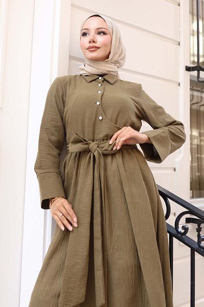 benguen Φόρεμα Hijab με δεμένη μέση Khaki 2304