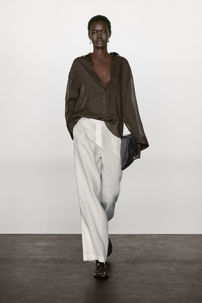 Massimo Dutti Dökümlü rami karışımlı gömlek