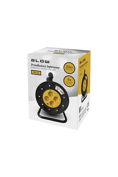 Blow Extension Cable Roll with 4 Sockets and Drum, Length 30m, Protection Fuse and Grounding