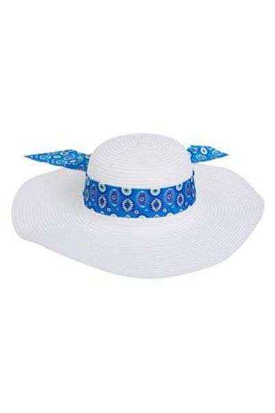 OEM White Hat with Blue Ribbon and Eye Pattern