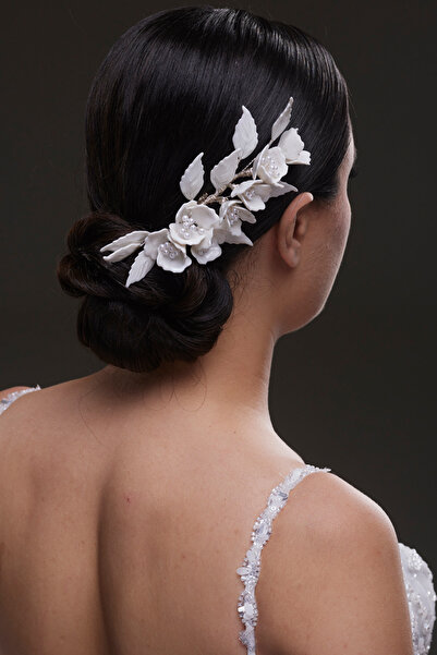 Hayalperest boncuk Chic Pearl and Flower Decorated Bridal Bun Barrette