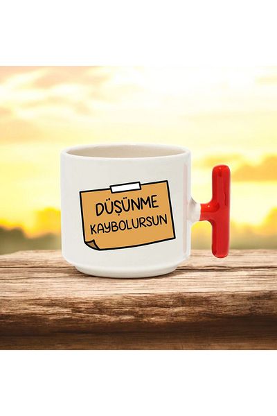 BB TRADE Thinking You Disappear Designed Red T-Handle Ceramic Printed Mug 250 ml