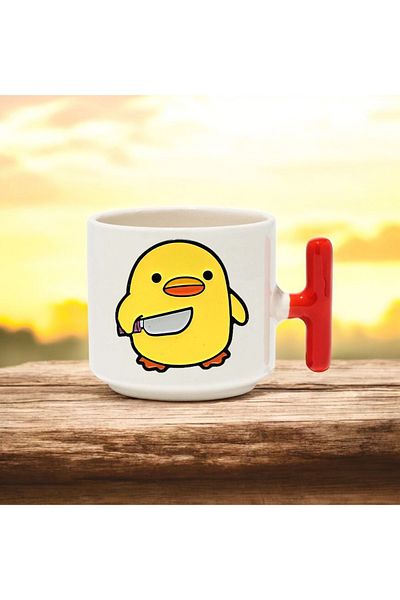 BB TRADE Red T-Handle Ceramic Printed Mug with Killer Chick Design 250 ml