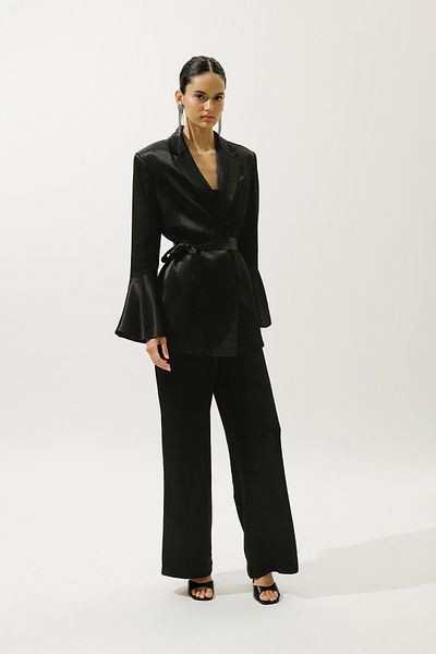 Manuka Satin Belted Evening Jacket Black