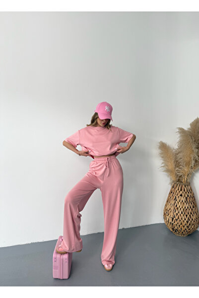 BEJNA Damen-Sportanzug aus rosafarbenem Modal mit kurzen Ärmeln und Soft-Touch