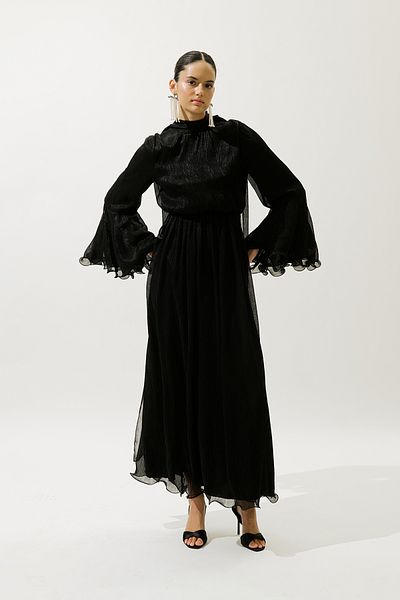 Manuka Wide Sleeve Fluffy Dress Black