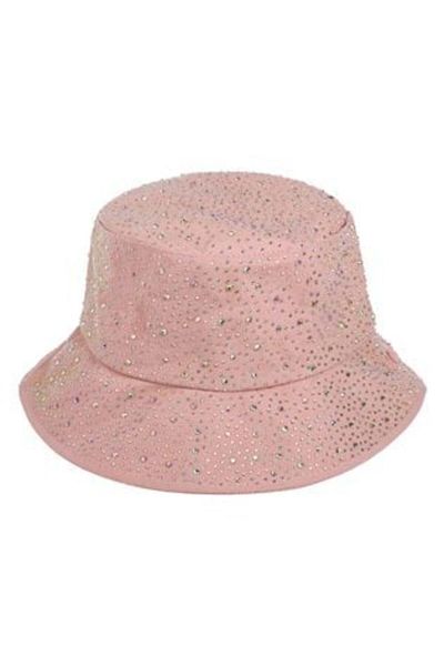 OEM Bucket Hat in Powder Pink Cotton with Rhinestones for Women