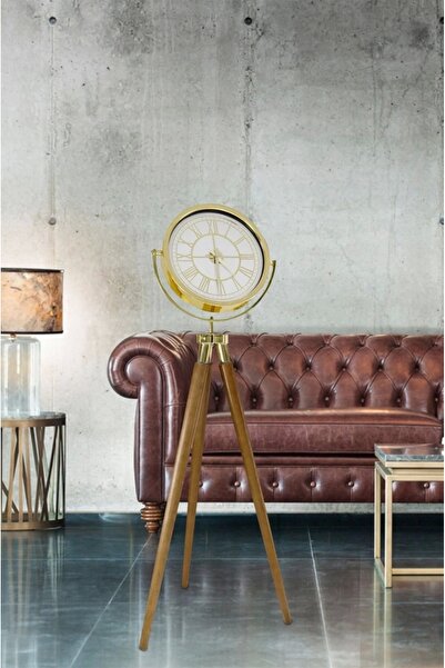 Evistro Tripod Ayaklı Dekoratif Saat Roma Rakamlı Ceviz-Gold Kaplama