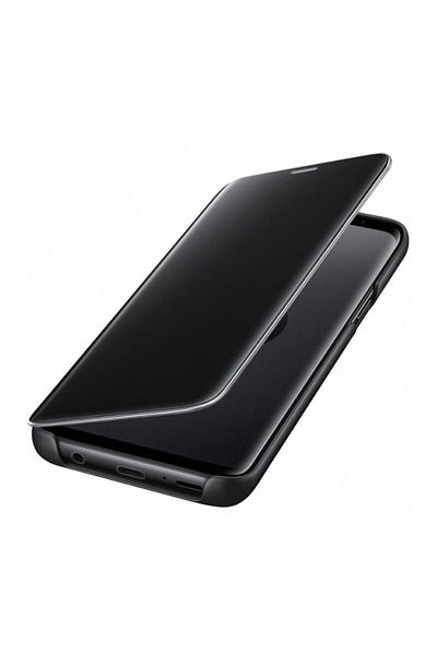 OEM Husă de protecție cu clapă, Clear View, oglindă, suport, compatibilă cu Samsung Galaxy S9 Plus, neagră