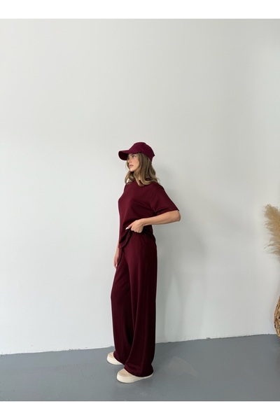 BEJNA Women's Burgundy Modal Short Sleeve Soft Touch Sports Suit