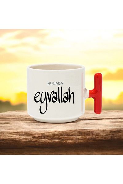 BB TRADE Bunada Eyvallah Designed Red t Handled Ceramic Printed Mug Cup 250 ml