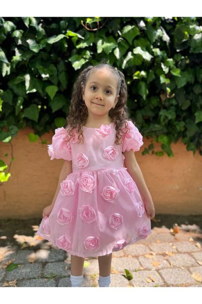 Minizade Kız Bebek Kız Çocuk Kısa Kollu Sırt Detay Fiyonklu Özel Gün Doğum Günü Parti Bayramlık Elbise