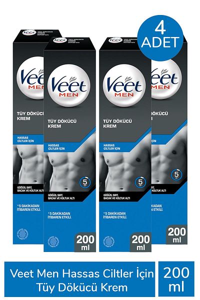 Veet Men Depilatory Cream for Sensitive Skin 200 ml 4 Pieces