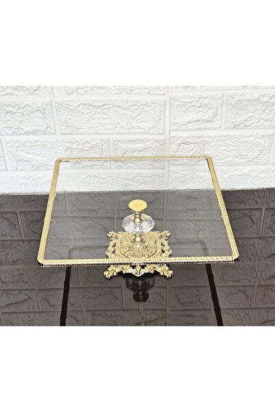 atabey home Glass Large Square Serving Plate-Presentation Plate-Speech Tray-Presentation Tray-Dumped Gold Frame 27cm