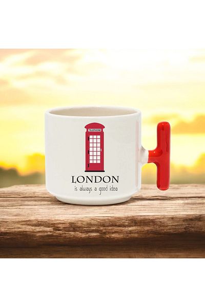 BB TRADE London Designed Red t Handle Ceramic Printed Mug Cup 250 ml
