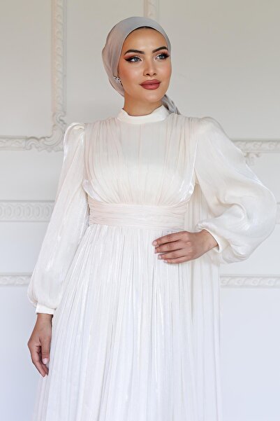 Olcay Βραδινό φόρεμα Yorgo Silk Hijab με λεπτομέρεια ζώνης και κάπας ELEPHANT FEMALE 1237