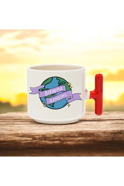 BB TRADE Drop Self Designed Red t Handle Ceramic Printed Mug 250 ml