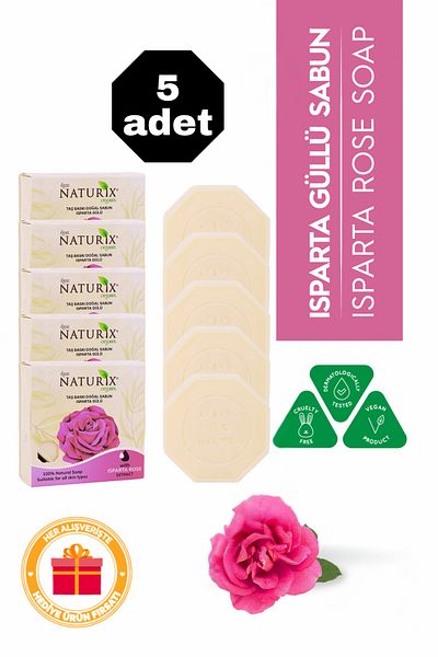 Naturix Isparta Rose Essence Stone Soap Eco Pack of 5 Skin Tone Equalizing and Brightening Care - 5X125 Gr