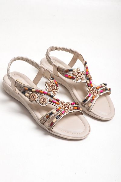 StWenn Beaded Stone Comfort Daily Stone Women's Sandals with Elastic Back