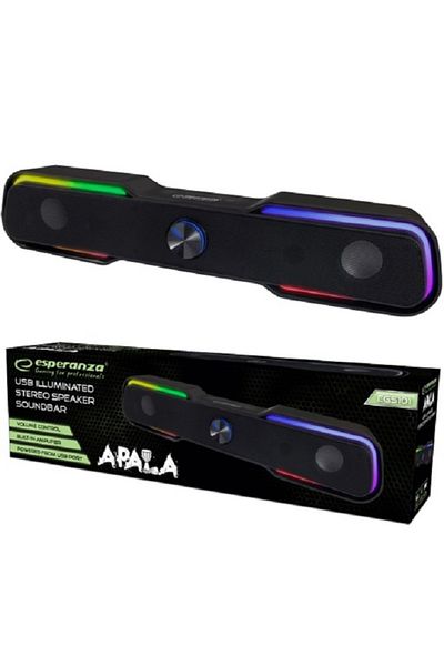ESPERANZA USB Soundbar 6W with RGB LED, Esperanza Rainbow APALA, 120 cm cable, volume control, black