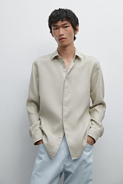 Massimo Dutti Slim fit keten karışımlı gömlek
