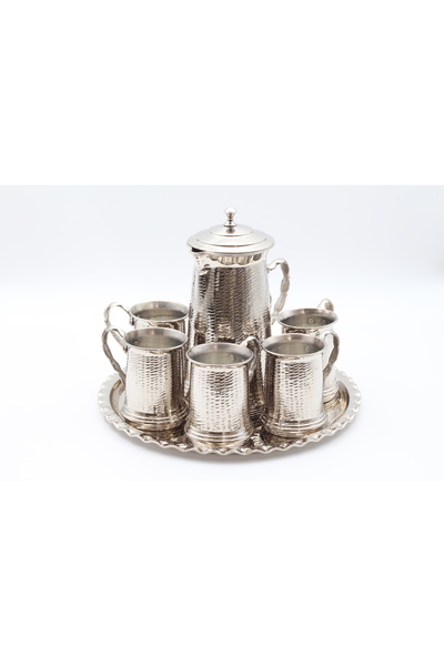 ANTEPSEPETİ BAKIR GÜMÜŞ KAPLAMA KAPAKLI SÜRAHİ VE BARDAK SETİ