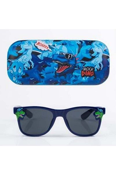 OEM Set Ochelari de Soare cu Rama Albastra & Husa Albastra cu Model Dinozauri pentru Copii