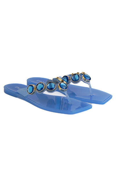 Enodia J-9001-1 Mykonos Bebe Mavisi Jelly Parmak Arası Taşlı Terlik – Kadın Yazlık