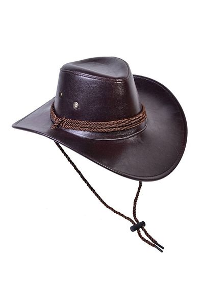 OEM Cowboy Costume Hat, Brown Model, Decorative Rope, Adjustable Strap
