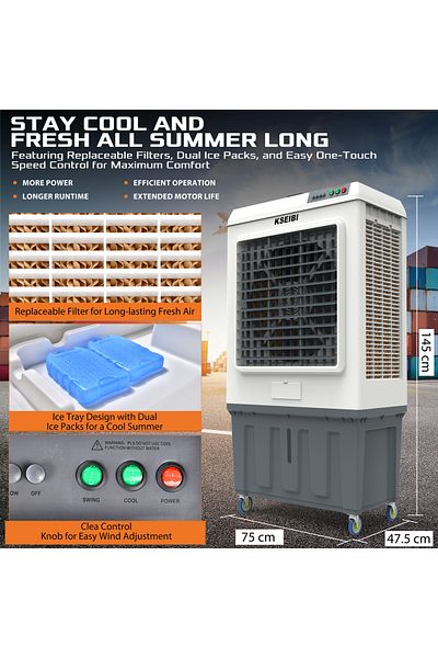 kseibi Air Cooler 450W Swamp Cooler 125L Large Water Tank, Portable Cooler Fan for Indoor & Outdoor