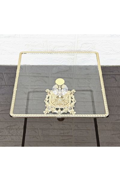 atabey home Glass Large Square Serving Plate-Presentation Plate-Speech Tray-Presentation Tray-Dumped Gold Frame 27cm