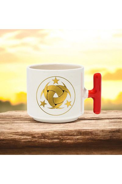 BB TRADE Designed Red t Handle Ceramic Printed Mug Cup 250 ml