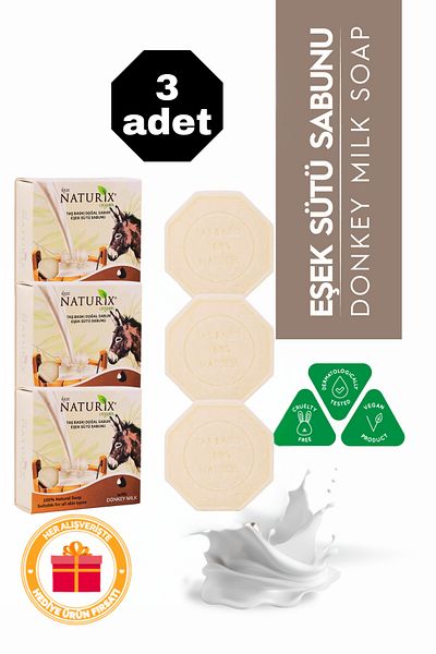 Naturix Goat Milk Extract Stone Soap 3-Piece Eco Package Exfoliating and Skin Soothing Care - 3X125 Gr
