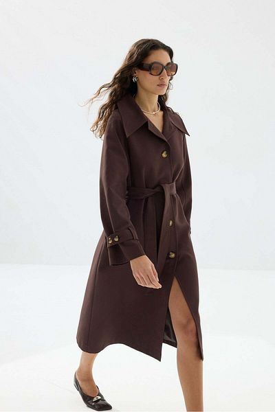 Tailors Room Trench Coat with Shawl Detail - Brown