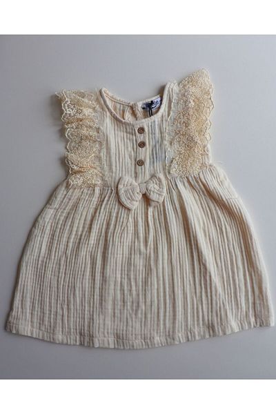 TinyAlp Lace Laced Natural Muslin Fabric Girl's Dress
