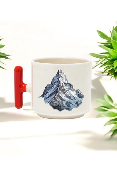 BB TRADE Mountain Design Red t Handle Ceramic Printed Mug 250 ml