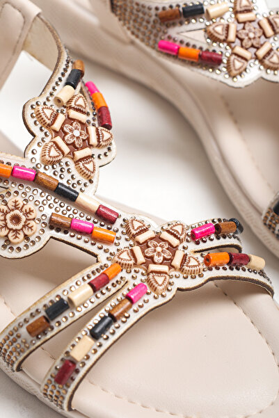 StWenn Beaded Stone Comfort Daily Stone Women's Sandals with Elastic Back