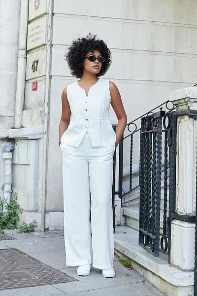Jument Women's Lycra Free Silky Modal Soft Textured Fabric Flato Pocket Buttoned Vest-White