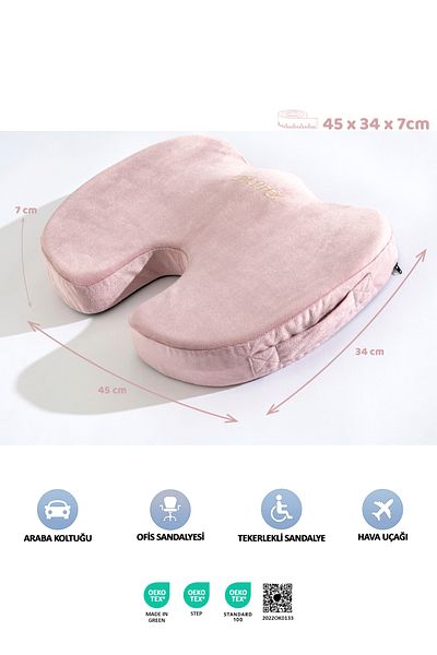 VİSCOTEX Visco Orthopedic, Non-Slip Base, Office, Car, Coccyx Sitting Cushion, 45X34X7Cm