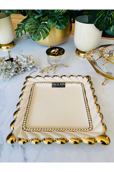 CASA DE BELLA Valonia Gold Large Size Square Presentation Service 26cm