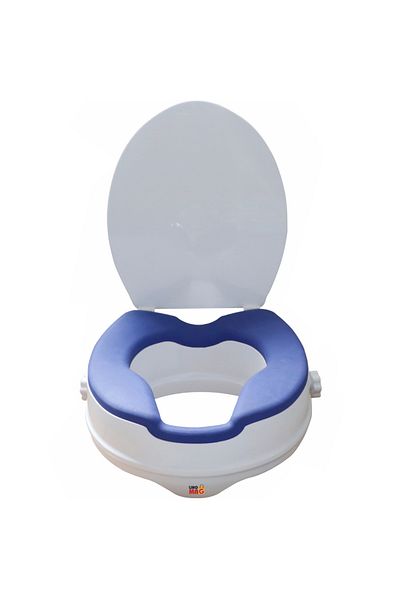 Linomag ® Toilet Seat Raiser 10cm, Soft PU Ring, Adjustable Attachment, White/Blue