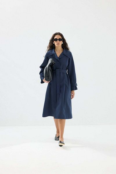 Tailors Room Trench Coat with Shawl Detail - Indigo
